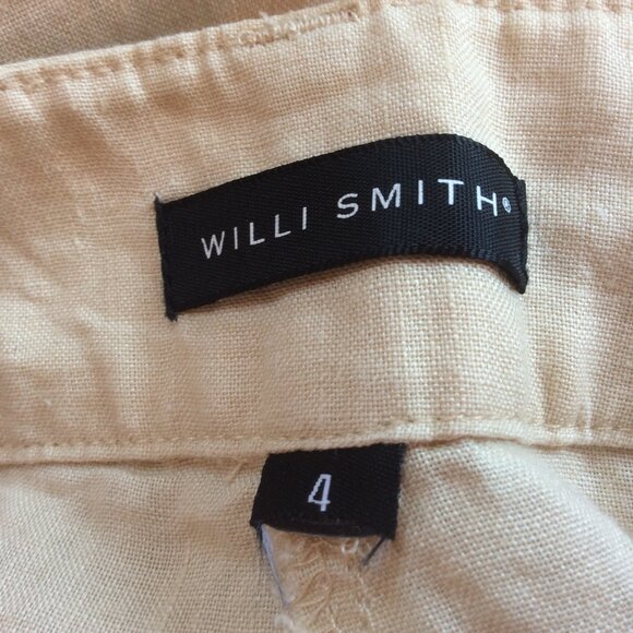 Willi Smith Khaki 100% Linen Wide Leg Y2K Trouser Good Preowned Pants Size 4 - Picture 3 of 4